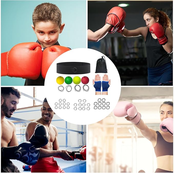 Boxing Reflex Ball Headband Set, Reaction Fitness Training, Boxing Reflex Ball with Adjustable Headband, Training Set with Material, Fitness Accessories, Equipment for Travel Dorm Gym Men Women