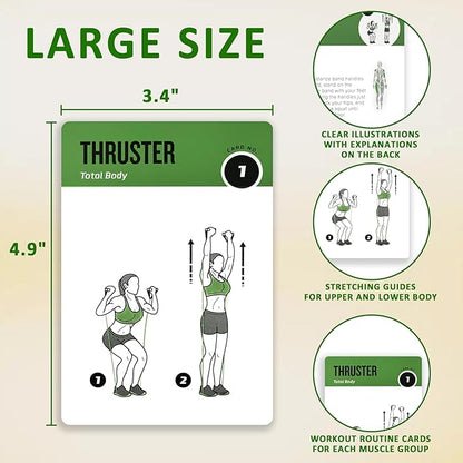 Resistance Belt Workout Cards, 62 Exercises Cards Deck Large Size 5" x 3.5" Fitness Cards for Women & Men, Beginner Fitness Guide to Training Exercises at Home or Gym
