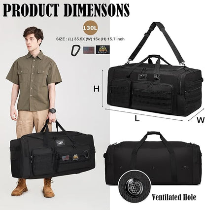 130L Extra Large Duffle Bag for Men, Heavy Duty Duffle Bag for Travel, Large Sports Gym Equipment Bag for Hockey Football Baseball Soccer Basketball & Drum Hardware