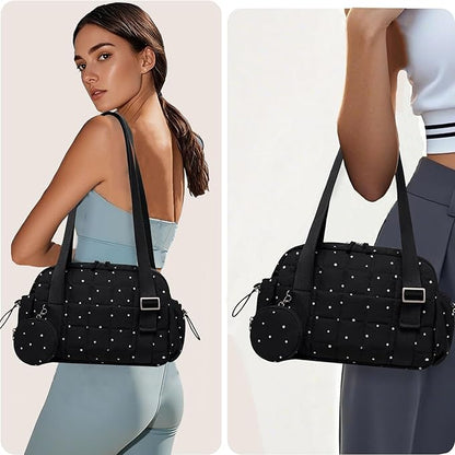 CAMTOP Mini Gym Bag for Women, Small Gym Tote Bag Puffy Quilted Sports Duffel Bag with Wet Compartment and Coin Purse Duffel Bags Dance Yoga Workout Bag for Gifts