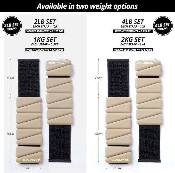 Wrist & Ankle Weights, Adjustable Bands for Women & Men Workouts, Set of 2 – 2lb or 4lb (1lb or 2lb each strap) Ideal for Runs, Jogs, Walks, Yoga, Dance, Pilates, Cardio, Aerobics, Strength Training