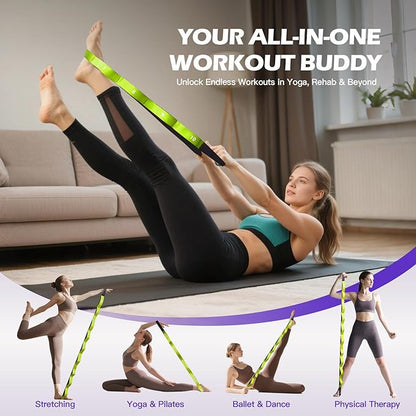 Non Elastic Stretching Strap with Loops - Yoga Straps for Physical Therapy, Durable Stretch Bands for Exercise, Flexibility Training, Hamstring & Leg Stretcher, Yoga/Pilates/Gymnastics