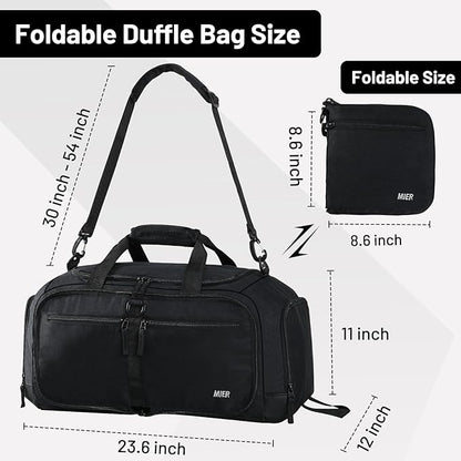 MIER Foldable Duffle Bag with Shoe Compartment 50L Travel Duffel Bags for Men Women Packable Overnight Bag for Camping Gym Weekender, Black