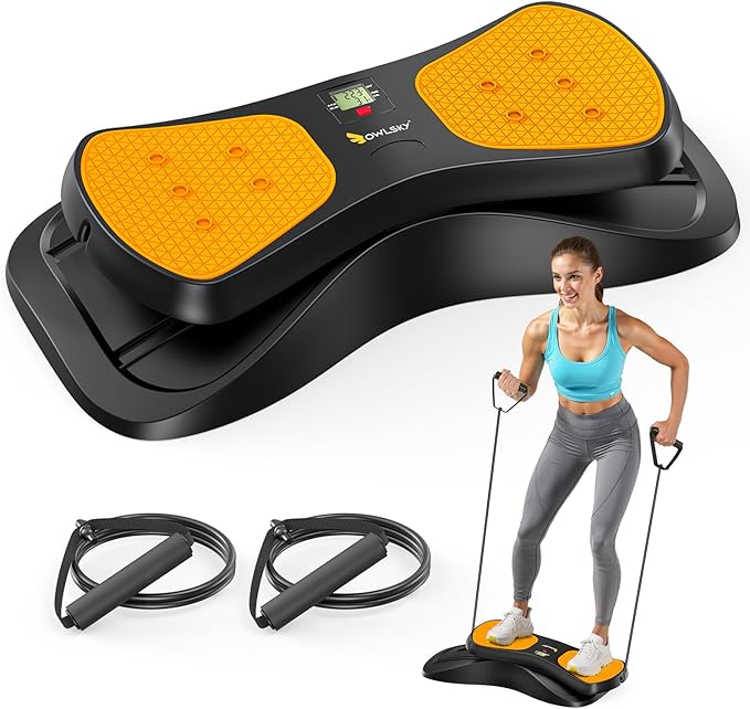 OWLSKY Balance Board with Resistance Bands, Portable Rock Stepper Featuring LCD Monitor, 330 lbs Capacity Ski Machine for Full Body Workout