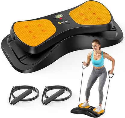 OWLSKY Balance Board with Resistance Bands, Portable Rock Stepper Featuring LCD Monitor, 330 lbs Capacity Ski Machine for Full Body Workout