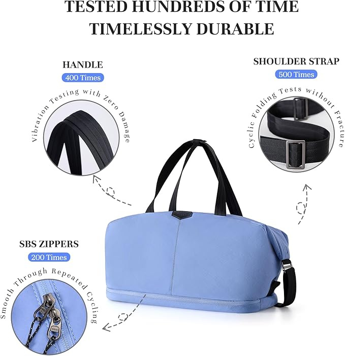 Timeet Expandable Gym Duffel Bag For Women with Yoga Mat Strap, 47L Sports Duffle Bag With Shoes Compartment&Dry Wet Pocket, Water Resistant Carry on Sports Weekend Travel Overnight Bag, Powder Blue