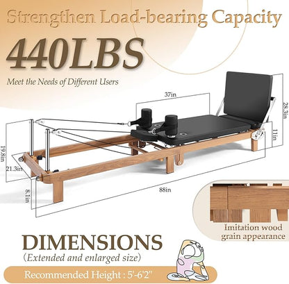 Foldable Pilates Reformer & Pilates Square Box Set–90% Pre-Assembled Home Gym Women Men Workouts Bundle, Dual Resistance System (Springs + Latex), Jumpboard & Adjustable Foot Bar for All Levels