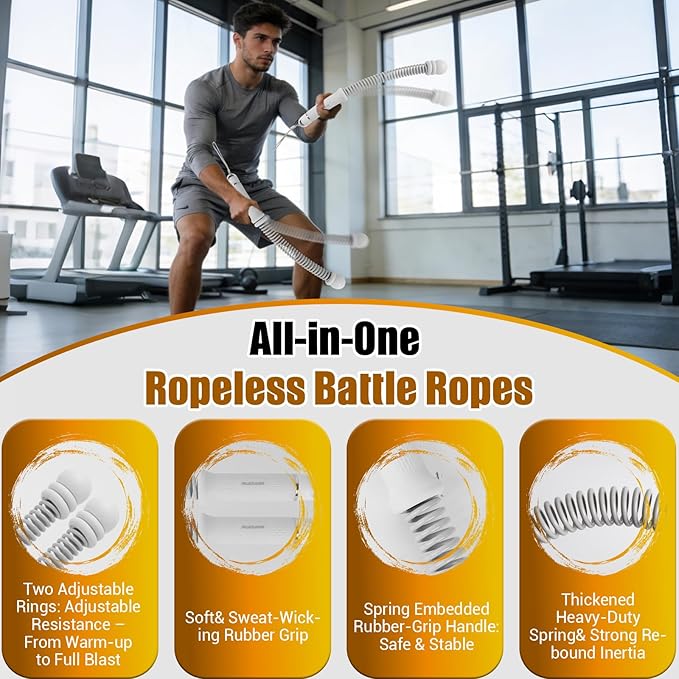 Portable Ropeless Battle Ropes, Adjustable Weights Cordless Battle Ropes for Home Gym with Storage Bag, Weighted Exercise Equipment for Low-Impact Workout, Strength & HIIT, for Men & Women (Gray)