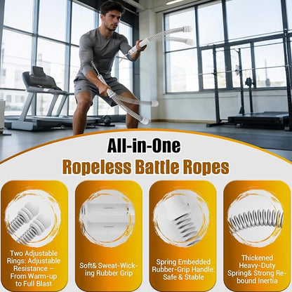 Portable Ropeless Battle Ropes, Adjustable Weights Cordless Battle Ropes for Home Gym with Storage Bag, Weighted Exercise Equipment for Low-Impact Workout, Strength & HIIT, for Men & Women (Gray)