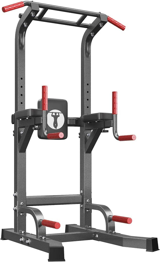 sogesfurniture Power Tower Dip Stands Assistive Trainer for Home Gym - 10-Level Height Adjustable Multi-functional Pull Up Bar, Dual Training Stands for Dip Push Up & Core Workout, Heavy Duty Steel Frame