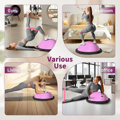 Vtory Foldable Balance Ball, Upgrate Half Ball Balance Trainer, 1300 lbs Capacity Stability Ball, 23.5 Inch Yoga Half Ball, with Resistance Band & Foot Pump, No-slip Blue Pink