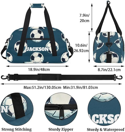 Personalized Soccer Gym Duffel Bags for Kids Boys with Custom Name Sport Bags for Sport Training Travel Overnight Weekender