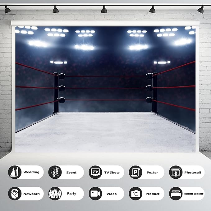 Boxing Ring Backdrop Boxing Arena with Stadium Light MMA Photography Backgrounds Boxing Theme Party Decorations Wrestling Arena Backdrops Man Boys Portrait Photo Studio Banner Props 20x10ft