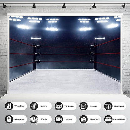 Boxing Ring Backdrop Boxing Arena with Stadium Light MMA Photography Backgrounds Boxing Theme Party Decorations Wrestling Arena Backdrops Man Boys Portrait Photo Studio Banner Props 20x10ft