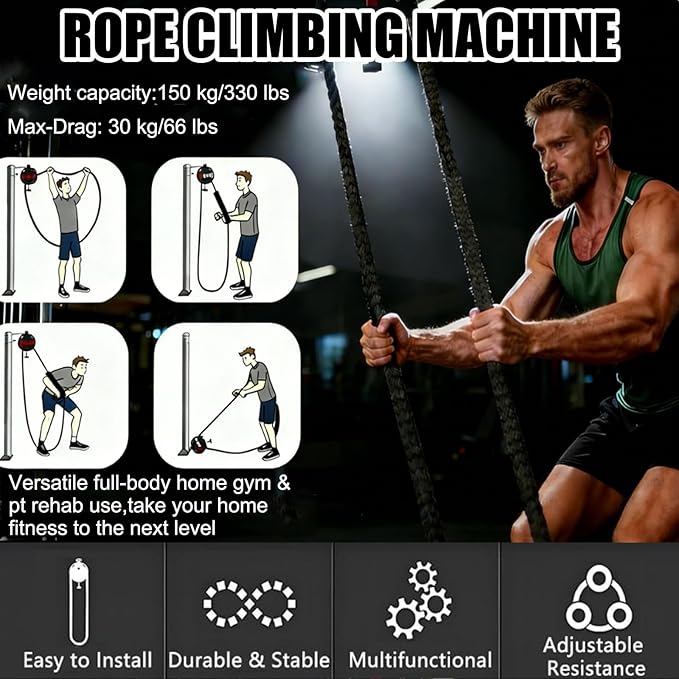 Gym Endless Rope Trainer Machine,Commercial Cable Pulley System for Home, Full-Body Workout Tool,Rope Climbing Machine for Upper Limbs,Grip, Arms, Back, Body Coordination Exercises