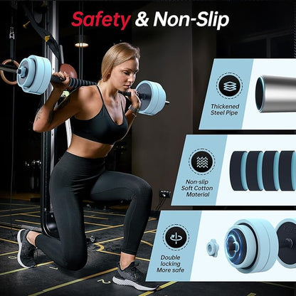 PASYOU Adjustable Dumbbell Set, 45lbs Free Weight Set with Connector, 5 in 1 Weight Set Used as Kettlebells, Barbell, Push up Stand, Fitness Exercises for Home Gym Suitable Men/Women