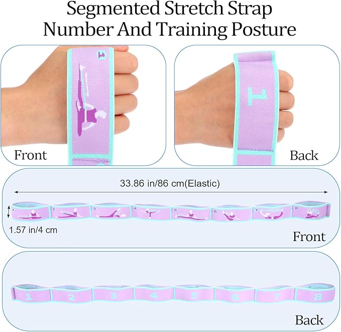 Elastic Yoga Stretching Strap with Loops, Adjustable Stretch Strap Flexible Pilates Stretch Band for Physical Therapy Pilates Yoga Dance Gymnastics Exercise