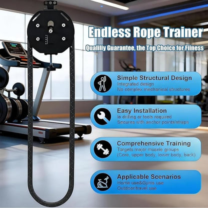 Endless Rope Trainer, Home Gym Equipment, Pulley Cable Machine System with Adjustable Resistance, Full Body Workout Tool, Portable Rope Exercise System for Athletes, HIIT & Functional Workouts