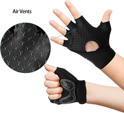 Luwint Kids Workout Gloves, Ventilated Grip Exercise Gloves for Boys and Girls Weightlifting Hanging Gym, Children 3-12 Years