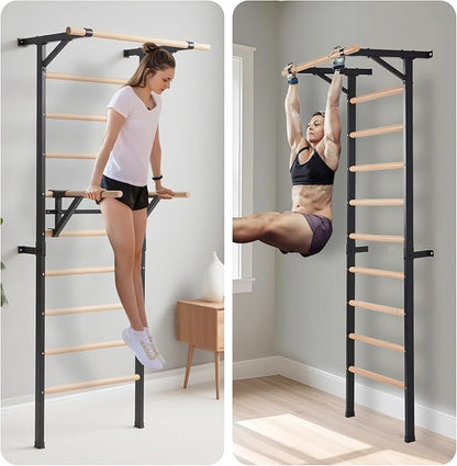 Solid Beechwood Stall Bar – Wall-Mounted Gymnastics Wall Ladder, Durable Beech Wood Rungs Resist Cracking, Perfect for Pull-Ups, Stretching & Home Gym