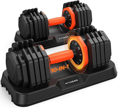 2026 Updated Adjustable Dumbbell Set of 2, 110lbs/50lbs Weights Dumbbell Set with Storage Box, 25lbs/55lbs Adjustable Weights with Anti-slip Silicone Grip, Weight Set For Home Gym Suit both Men and Women
