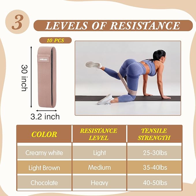 10 Pcs Resistance Bands for Workout Fabric Exercise Bands for Legs and Butt Glutes Workout Band for Women Men Yoga, Pilates, Fitness
