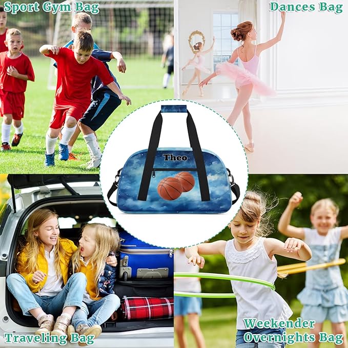 Custom Basketball Sports Bag for Men Boys, Personalized Sport Bag Travel Overnight Small Duffel Bag Gymnastics Workout Sleepover Overnight Bag, Watercolor Blue Galaxy Starry Sky
