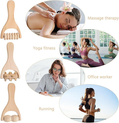 3Pcs Wood Therapy Massage Tools Wooden Massage Rollers, Hand Massage Tools Manual Muscle Roller Stick for Relaxes Thigh, Leg, Hands Full Body Muscle Men Women