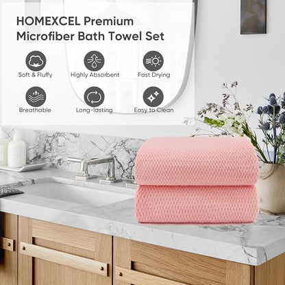 2-Pack Microfiber Bath Towels (27x54 Inches) - Ultra Soft & Quick Dry, 3X Absorbency, Lightweight for Gym, Yoga, Travel & Spa - Perfect for Home, Fitness & Post-Workout, Pink