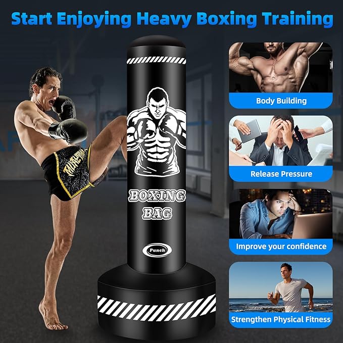 Heavy Freestanding Punching Bag for Adults, 70'' Standing Punching Bag Heavy Bag with Boxing Gloves, Women Men Boxing Training Equipment Kickboxing Bags for Beginners Training MMA Fitness Home Gym