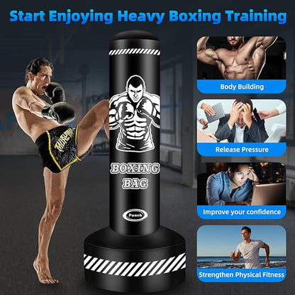 Heavy Freestanding Punching Bag for Adults, 70'' Standing Punching Bag Heavy Bag with Boxing Gloves, Women Men Boxing Training Equipment Kickboxing Bags for Beginners Training MMA Fitness Home Gym