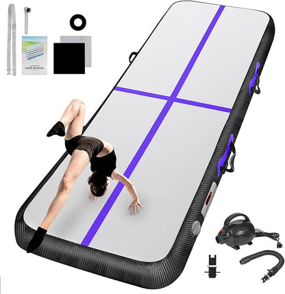 Inflatable Gymnastics Mat 10ft/13ft/16ft/20ft/ Air Tumbling Track Mats 4/8 inches Thick for Home Use/Training/Cheerleading/Yoga/Water with Pump