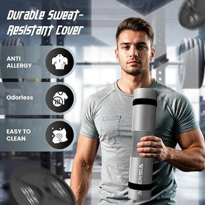 Barbell Pad for Squats & Hip Thrusts – 1.2” Extra-Thick High-Density Foam – Non-Slip Neck & Shoulder Support Cushion – Fits Olympic & Standard Bars – Quick On/Off Design + 2 Securing Straps