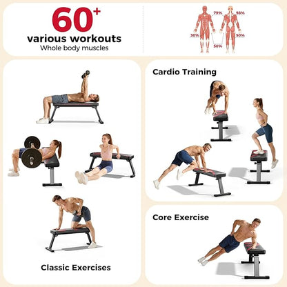 FLYBIRD Foldable Flat Weight Bench For Home Gym, Sturdy Strength Training Workout Bench, Space-saving Bench Press Flat Exercise Bench, Easy to Assemble