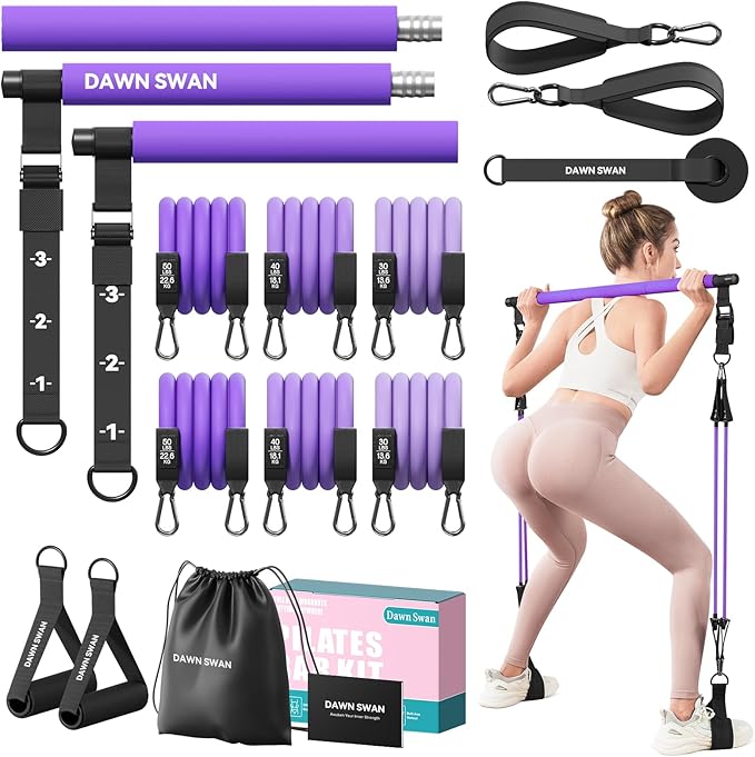 Pilates Bar Kit with Resistance Bands – Adjustable Home Gym Workout Equipment for Women & Men – Portable Pilates Equipment for Squats, Yoga & Full Body Toning