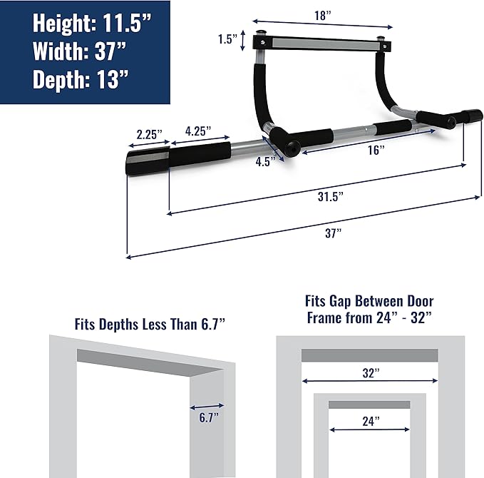 Iron Gym Pull Up Bars - Total Upper Body Workout Bar for Doorway, Adjustable Width Locking, No Screws Portable Door Frame Horizontal Chin-up Bar, Fitness Exercise & Training Equipment for Home,Black, Silver,IRONGMC5