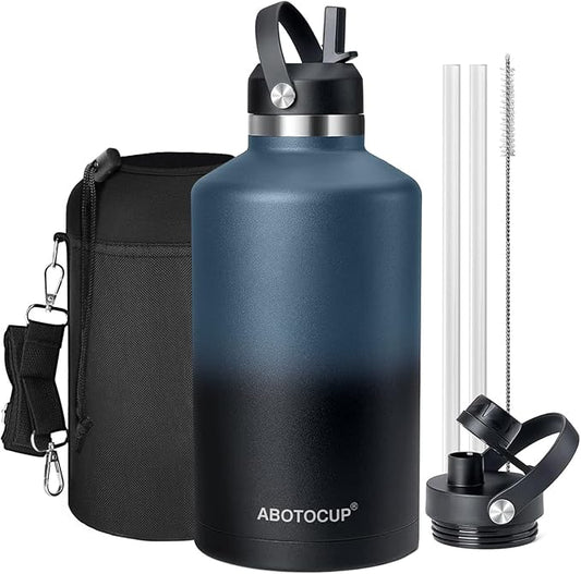 Gallon Water Bottle,128oz Stainless Steel Water Bottles Insulated,Double Wall & Leak Proof, Travel,Football,Gym,Camping Essentials,Keep Cold All Day,Indigo Black Gradient