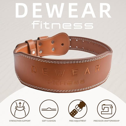 Genuine Leather Weight Lifting Belt, 4”& 6” Padded Lumbar Back Support, 10 Adjustable Holes, Gym Weight Belt Ideal for Deadlift, Powerlifting, Bodybuilding and Squat