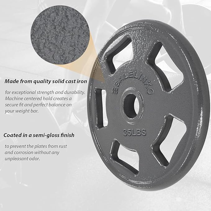 Balelinko Cast Iron 2-Inch Olympic Grip Plate Weight Plate for Strength Training, Weightlifting and Crossfit