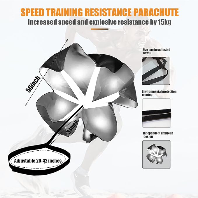 Running Speed Training, 56 inch Speed Drills Resistance Parachute Running Sprint Chute Soccer Football Sport Speed Training