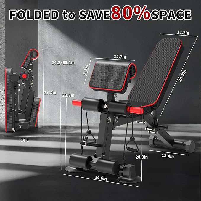 Adjustable Weight Bench - Utility workout Benches for Exercise, Free Installation Design for Portable Fitness Strength Training Equipment at Home Gym