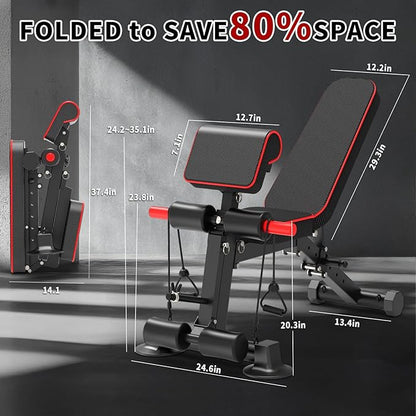 Adjustable Weight Bench - Utility workout Benches for Exercise, Free Installation Design for Portable Fitness Strength Training Equipment at Home Gym