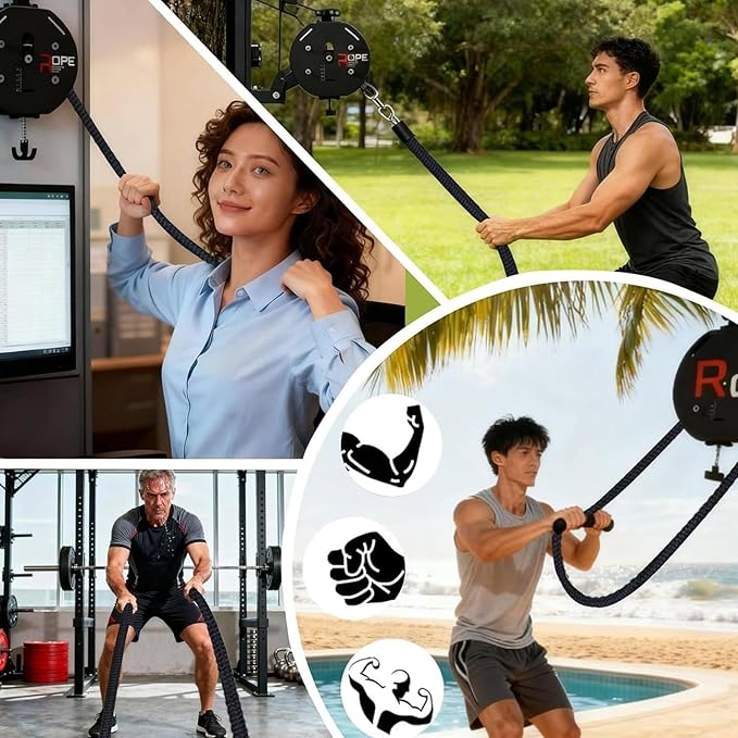 Endless Rope Trainer,Strength Training Endless Rope Pulley,Home Users Compact Suspension Trainer,for Full-Body Coordination Exercises Black