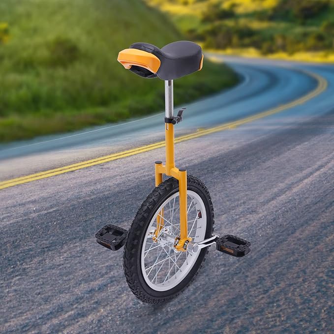 16/24 Inch Wheel Unicycle with Steel Rim, Unicycle Electric Wheel Skidproof Mountain Tire Cycling Sports Exercise with Adjustable Seat, Adults Kids Outdoor Sports Fitness Exercise Tool