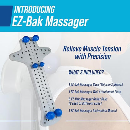 EZ-Bak Wall Mounted Roller Ball Neck and Back Massager - Deep Tissue Myofascial Release Tool, Adjustable Roller Balls for Trigger Point Therapy, Pain Relief, Flexibility, and Full Body Muscle Recovery