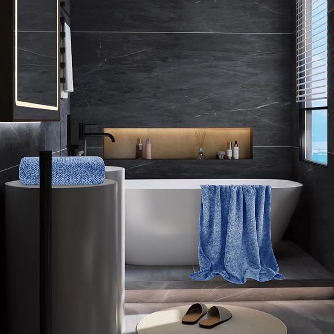 2 Pack Bath Towel Set 35" x 70", Extra Large Waffle Bath Towel Set, Microfiber Super Soft Highly Absorbent, Sturdy Quick Drying Towels for Bathroom, Gym, Sports, Yoga (2PCS Light Blue)