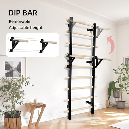 Swedish Ladder Dip Bar Attachment, Fits TS003A Ladder, Wood Stall Bar for School, Physical Therapy and Gymnastics, Multi-grip