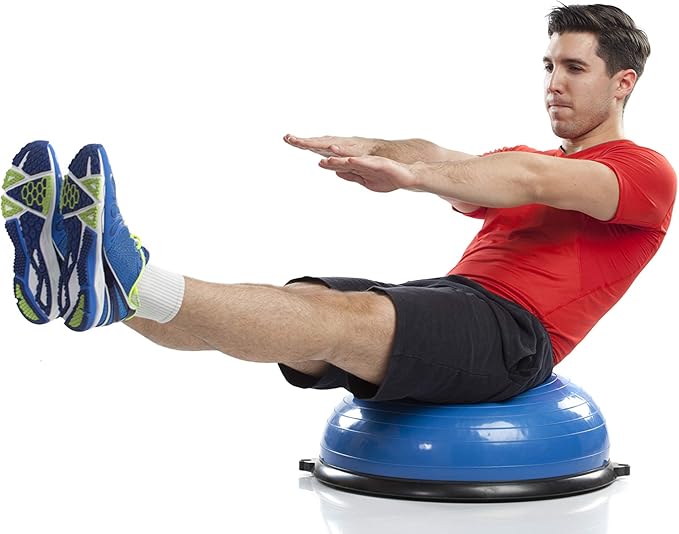 23 Inch Half Ball Balance Trainer for Full Body Workout with 2x Resistance Bands, Half Exercise Ball Half Yoga Ball Trainer Core Training Pilates Home Gym Fitness Equipment for Men and Women (Blue)