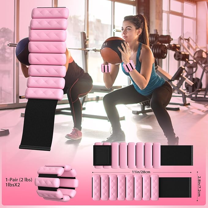 Pilates Wrist and Ankle Weights for Women - Adjustable Weighted Bangles for Men, 2 lbs Weighted Arm Bands Foot Leg Weights for Walking, Yoga, Training, Exercise, Running, Set of 2 (1LB Each)