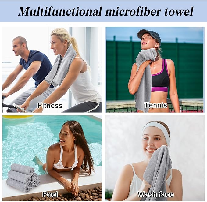 36 Pcs Microfiber Gym Towel 16 x 28 in Bleach Proof Towels Absorbent Soft Sweat Towels Quick Dry Lightweight Towel for Hand Salon Bath Spa Hotel Pool Home Hair Care(Light Grey)